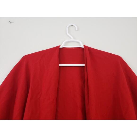 (J5) Womens Shawl Cape Poncho Wrap Fringed Size OS One Size Red Made in France - Picture 2 of 6